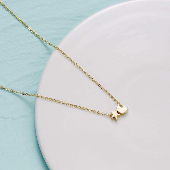 Gold Moon and Star Necklace, Crescent Star Charm, Celestial, Moon Star Pendant - Picture 1 of 5